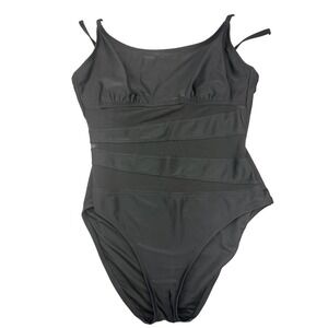 Shade & Shore Womens Black Mesh Panel One Piece Swimsuit XL Beach Vacation Chic